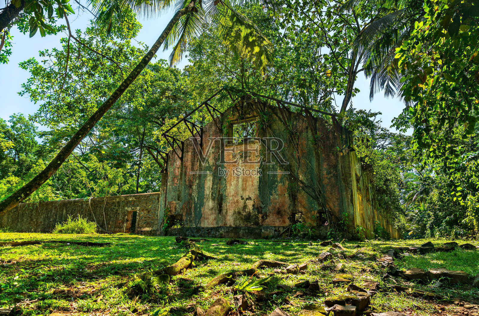 法属圭亚那救世主群岛圣约瑟夫岛上臭名昭著的监狱遗址照片摄影图片