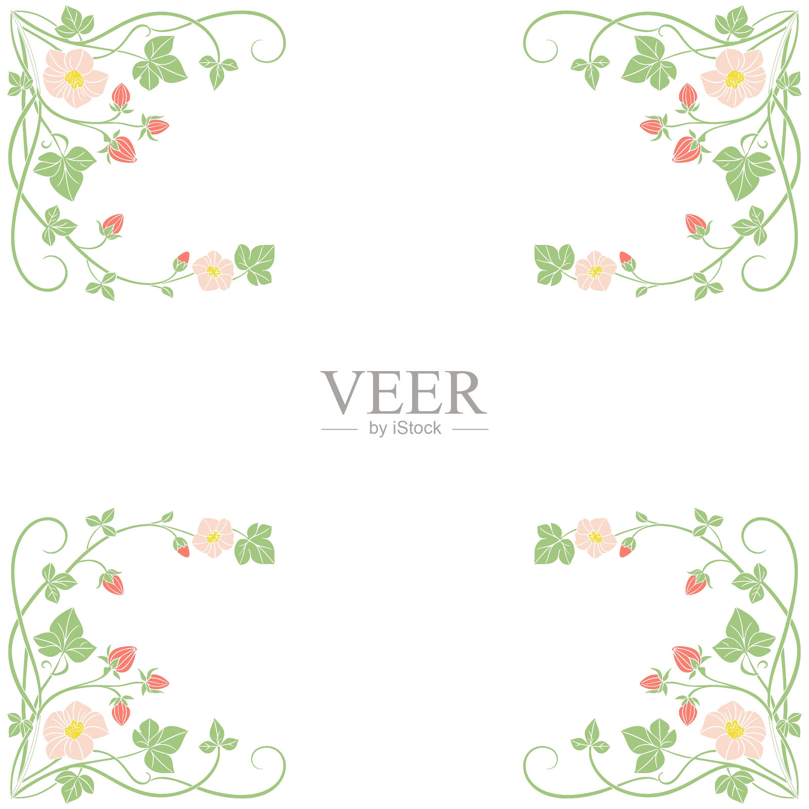 无缝花卉图案,粉色、蓝色和白色,配有玫瑰花束。美丽花朵和叶子的框架矢量设计。插画图片素材