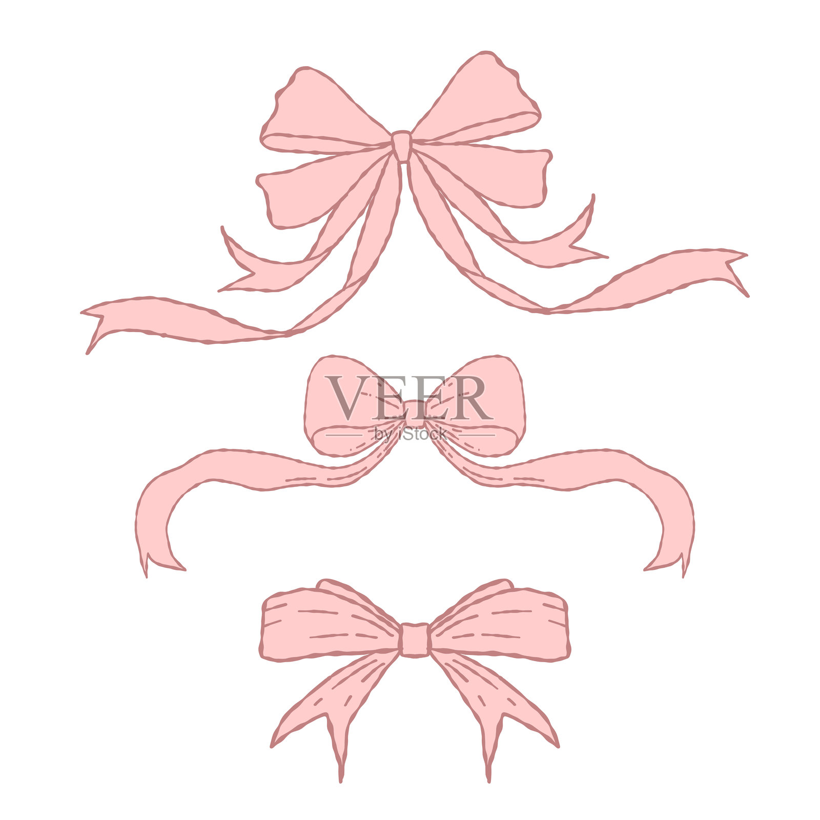 手绘粉色蝴蝶结装饰套装插画图片素材