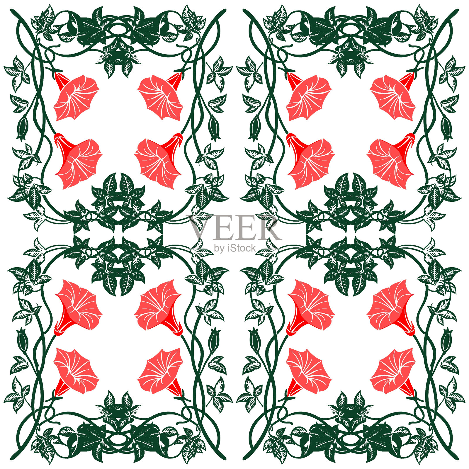 无缝花卉图案,粉色、蓝色和白色,搭配玫瑰花束。美丽花朵和叶子的框架矢量设计。插画图片素材