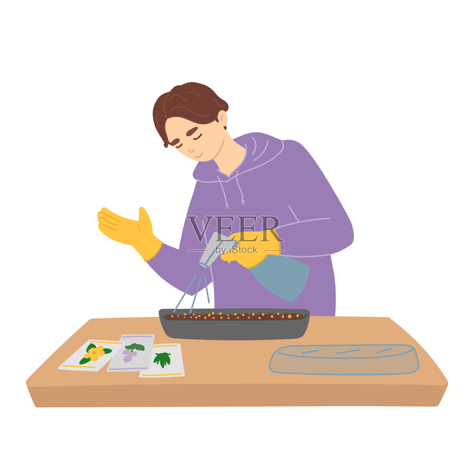 春天播种的男人,平面卡通设计。矢量插图插画图片素材