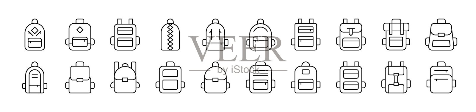 书包、追踪和远足相关的线条图标集合。可编辑的线条。非常适合信息图表、文章、书籍、传单、横幅。插画图片素材