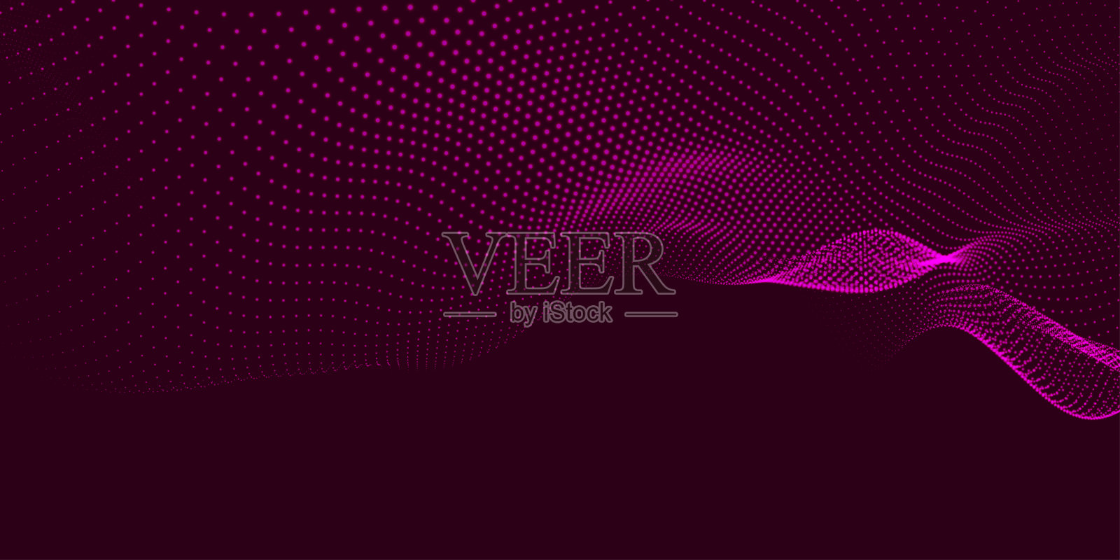 动态彩色波浪的抽象背景。未来感的亮点粒子点状波浪。深色背景。适合演示设计的多彩背景。宽幅格式矢量插图。交织效果。插画图片素材