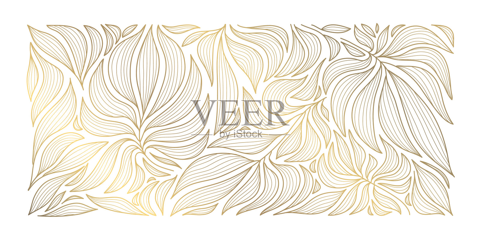 奢华背景的装饰艺术叶子,优雅的复古花卉图案。丛林盖茨比装饰,手绘波浪自然壁纸。巴洛克插图。插画图片素材