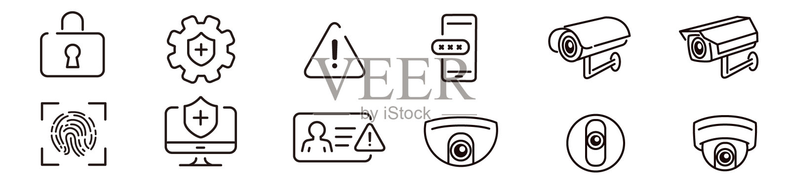 安全密码保护图标集。可编辑线条图标插图。插画图片素材