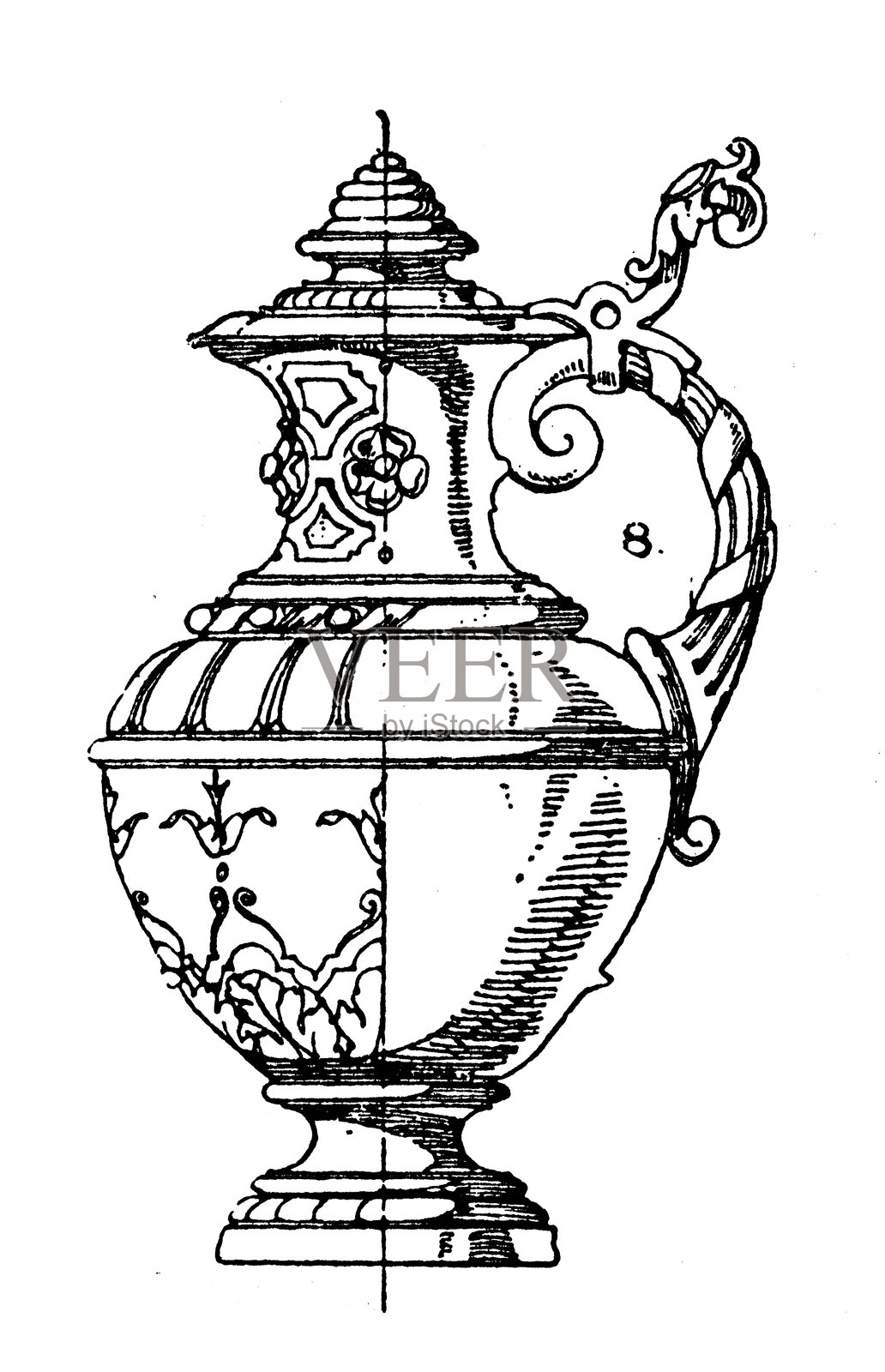 装饰物品:陶瓷、陶器和容器:唇口壶插画图片素材