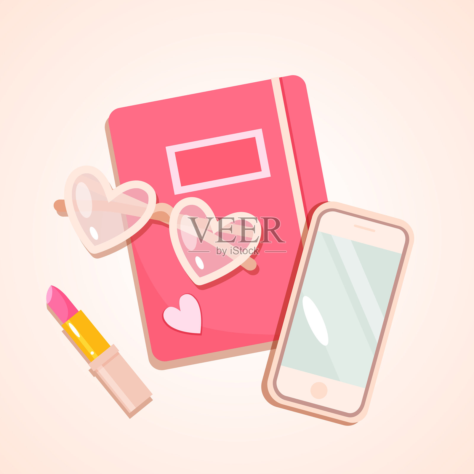 可爱的插图,展示了不同女孩的物品插画图片素材