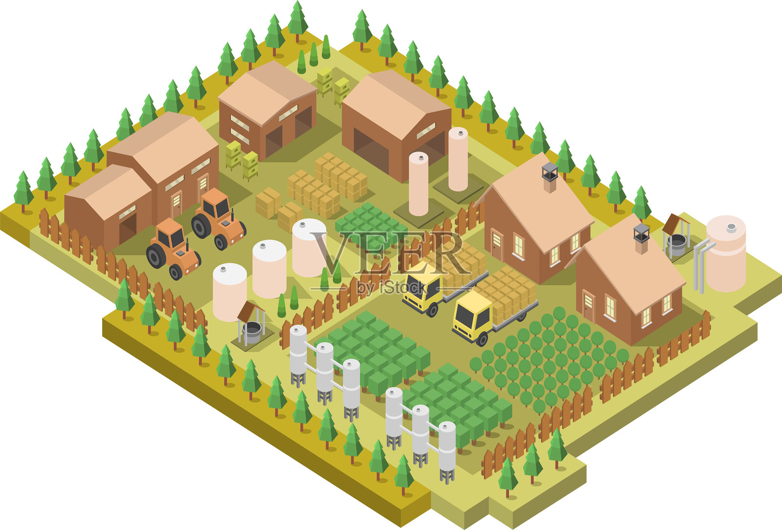 等距农场插画图片素材