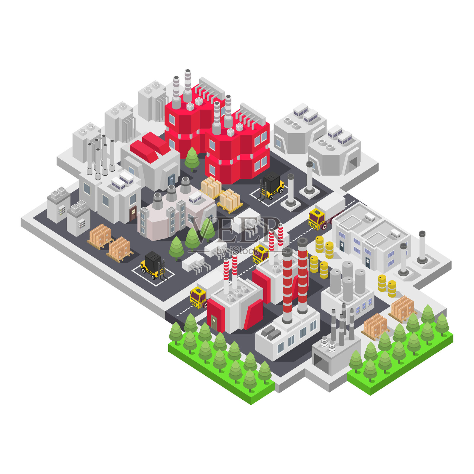 等距工厂和机械设备插画图片素材