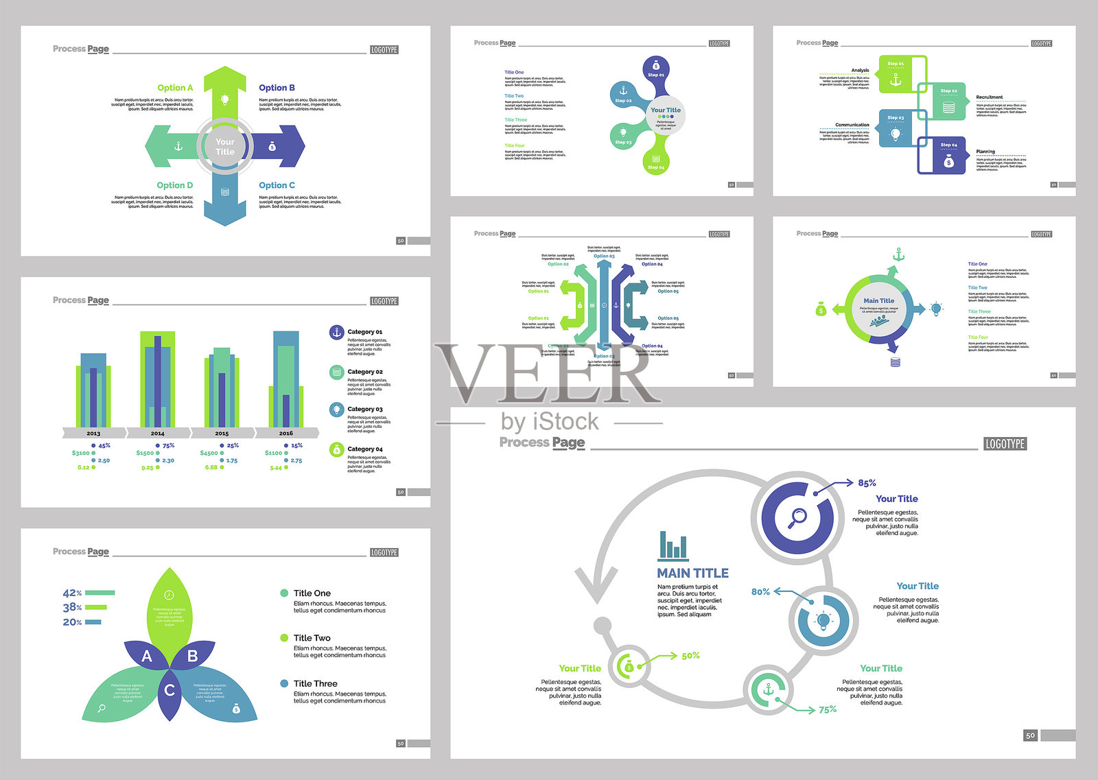 八个咨询幻灯片模板套件插画图片素材