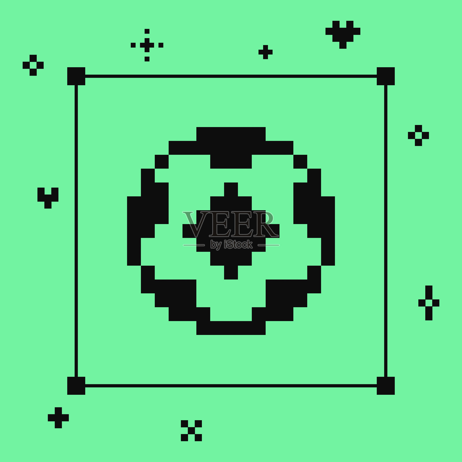 Y2K风格的足球像素图标。足球像素艺术图标。进球图标。绿色复古贴纸。插画图片素材