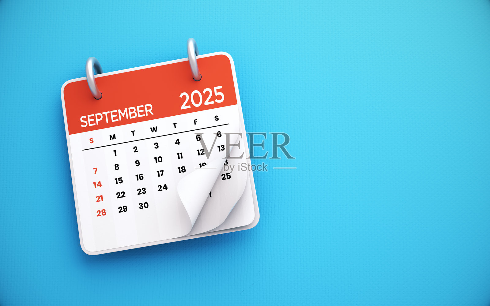 2025年九月日历,蓝色背景照片摄影图片