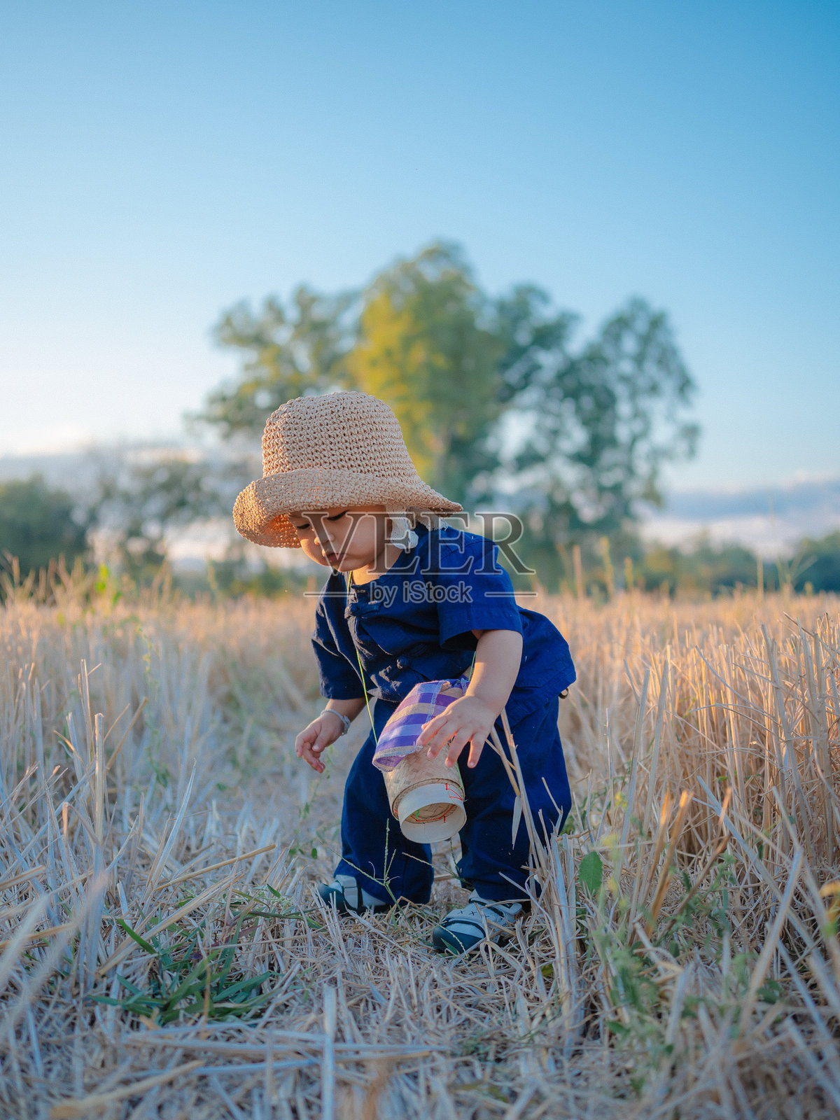 侧面视角的男子站在田野上照片摄影图片