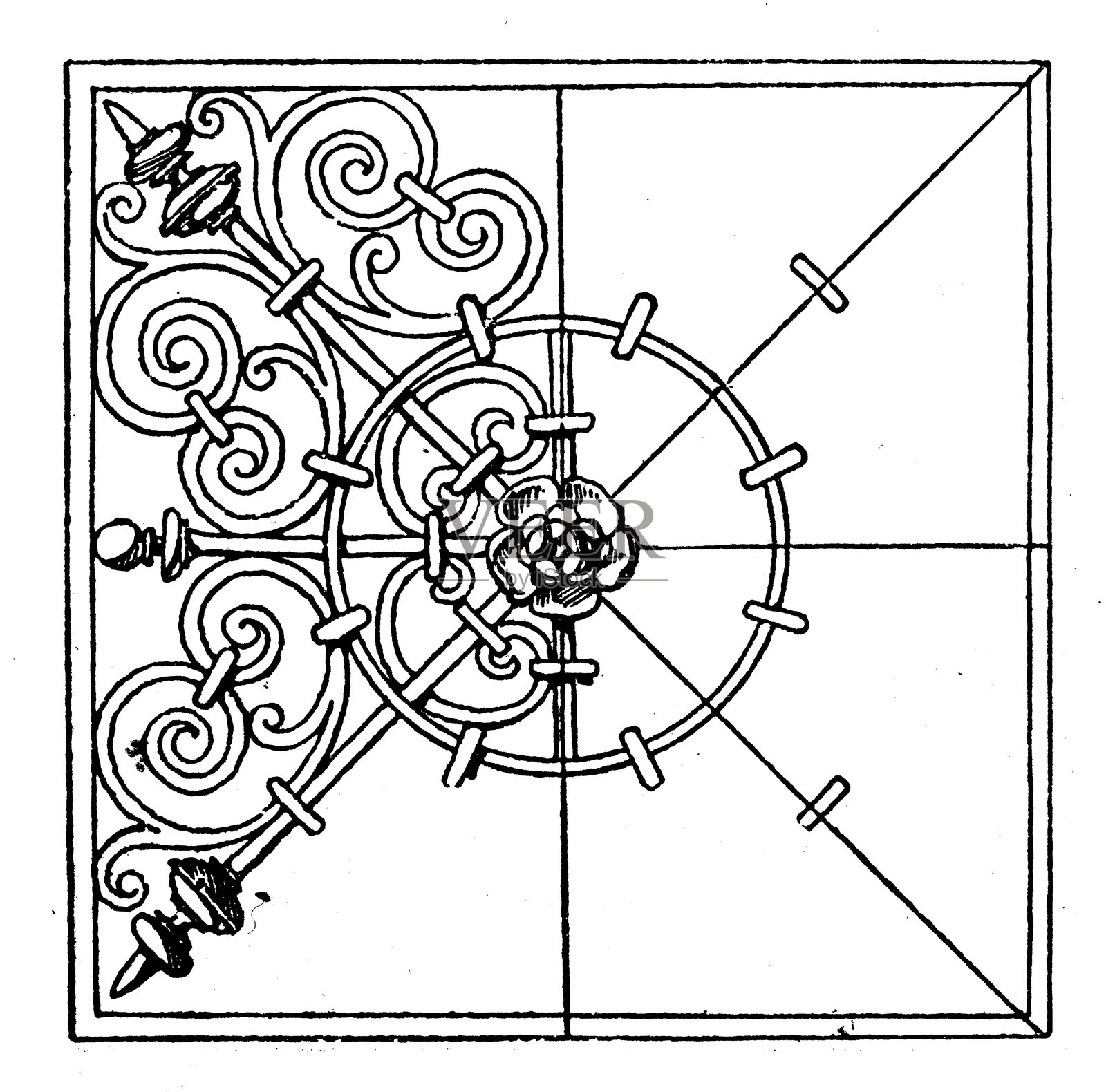 封闭装饰(方形面板锻铁),装饰,设计元素插画图片素材