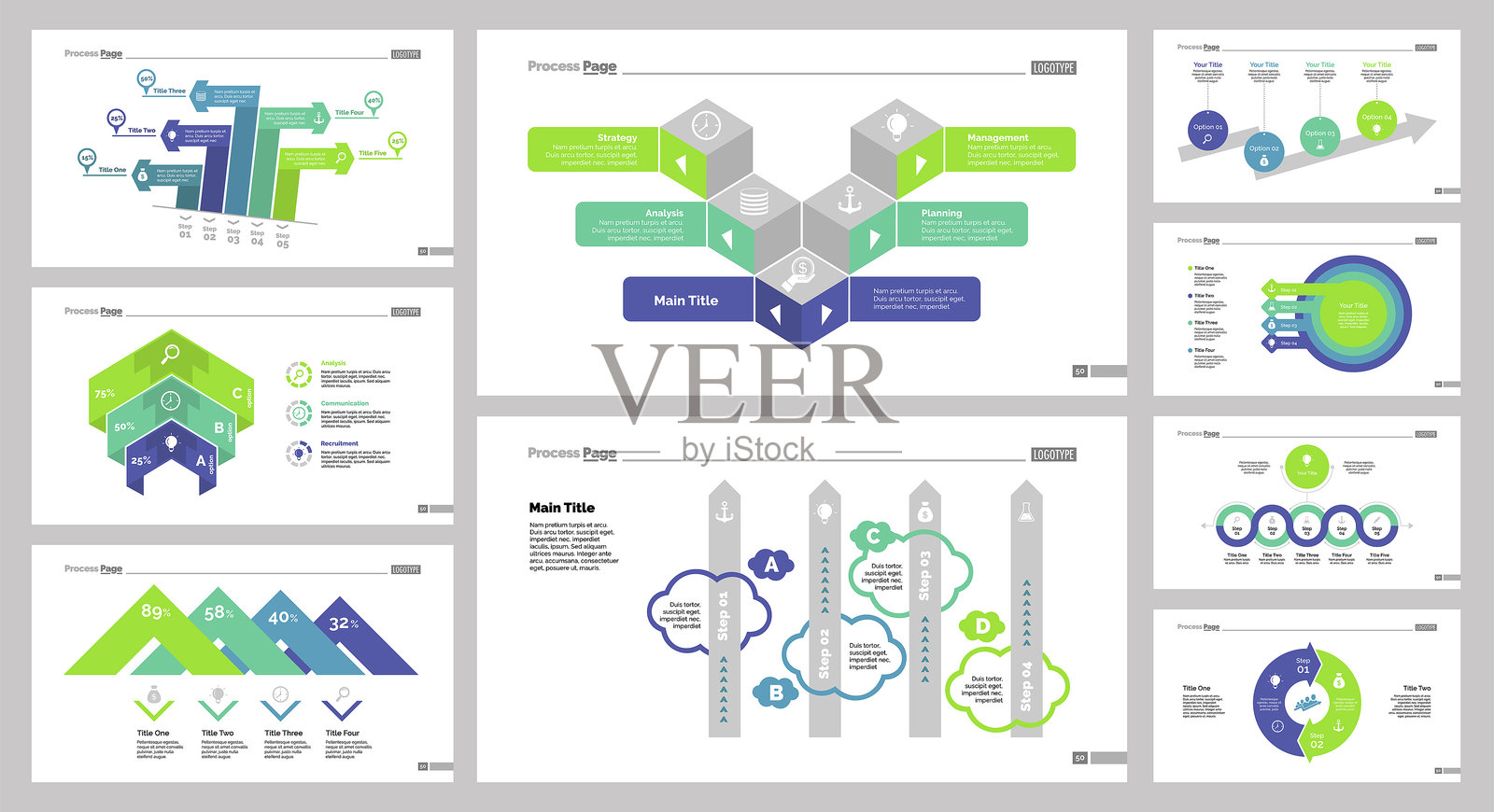 九个财务幻灯片模板套件插画图片素材