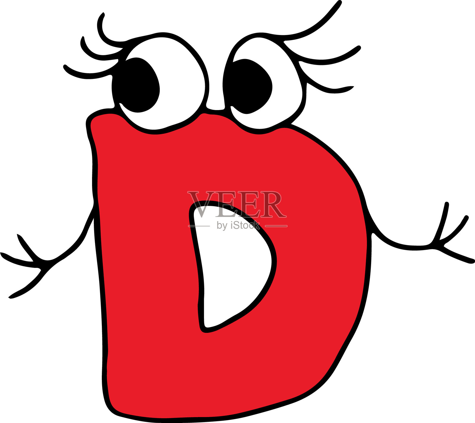 搞笑的罗马数字五百,带着眼睛和睫毛,双臂张开,手绘黑线,带有粗糙风格插画图片素材