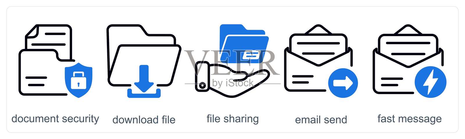 一组5个商业图标,包括文档安全、下载文件、文件共享插画图片素材
