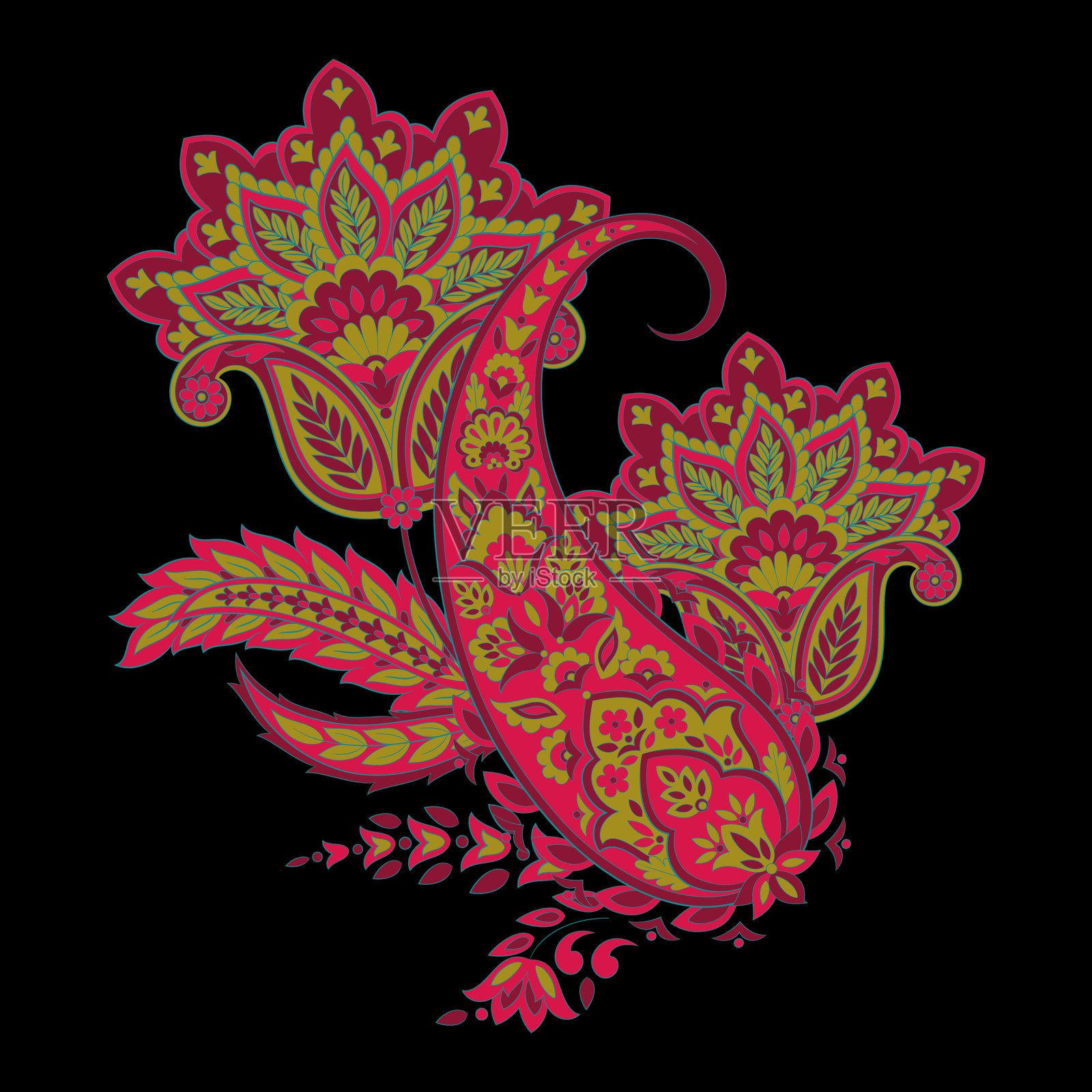 孤立的佩斯利图案。用于设计的孤立佩斯利图案卡片。花卉矢量图案。刺绣花卉矢量图案。插画图片素材