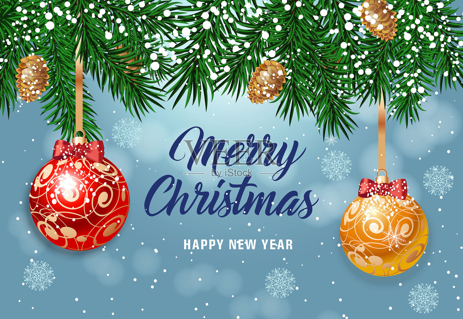 圣诞快乐字母与彩球插画图片素材