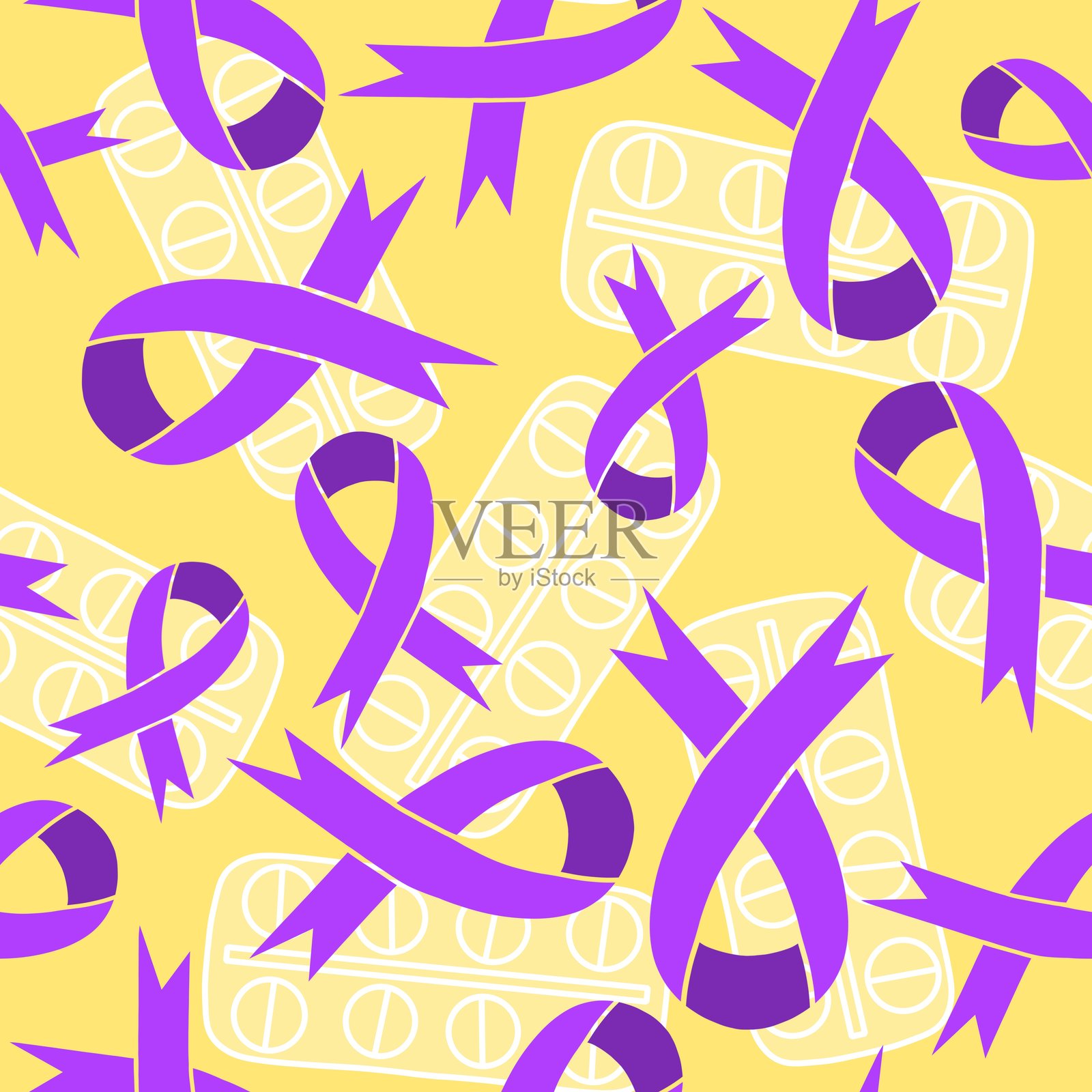 乳腺癌月无缝粉色丝带日X光检查图案,适用于包装纸和医疗配件插画图片素材