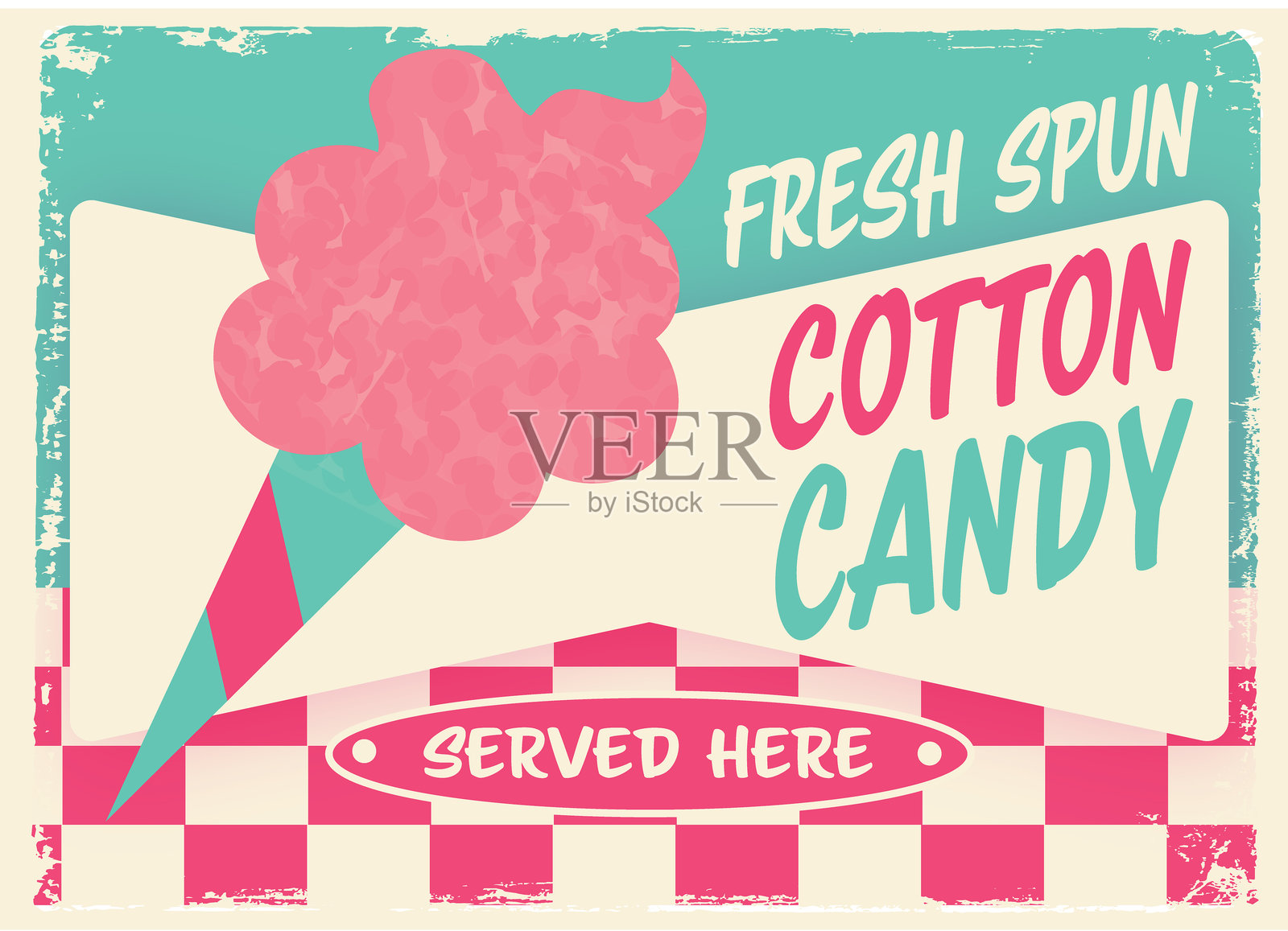 棉花糖复古游乐园餐厅标志设计,充满丰富的纹理插画图片素材