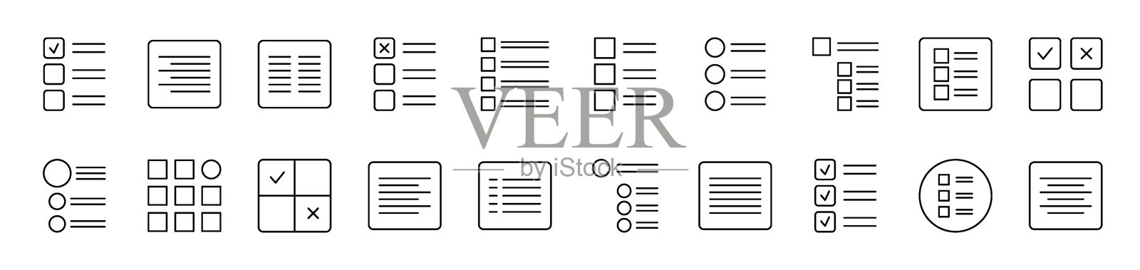 界面相关的菜单和列表图像集合。可编辑的线条。非常适合信息图表、文章、书籍、传单、横幅。插画图片素材