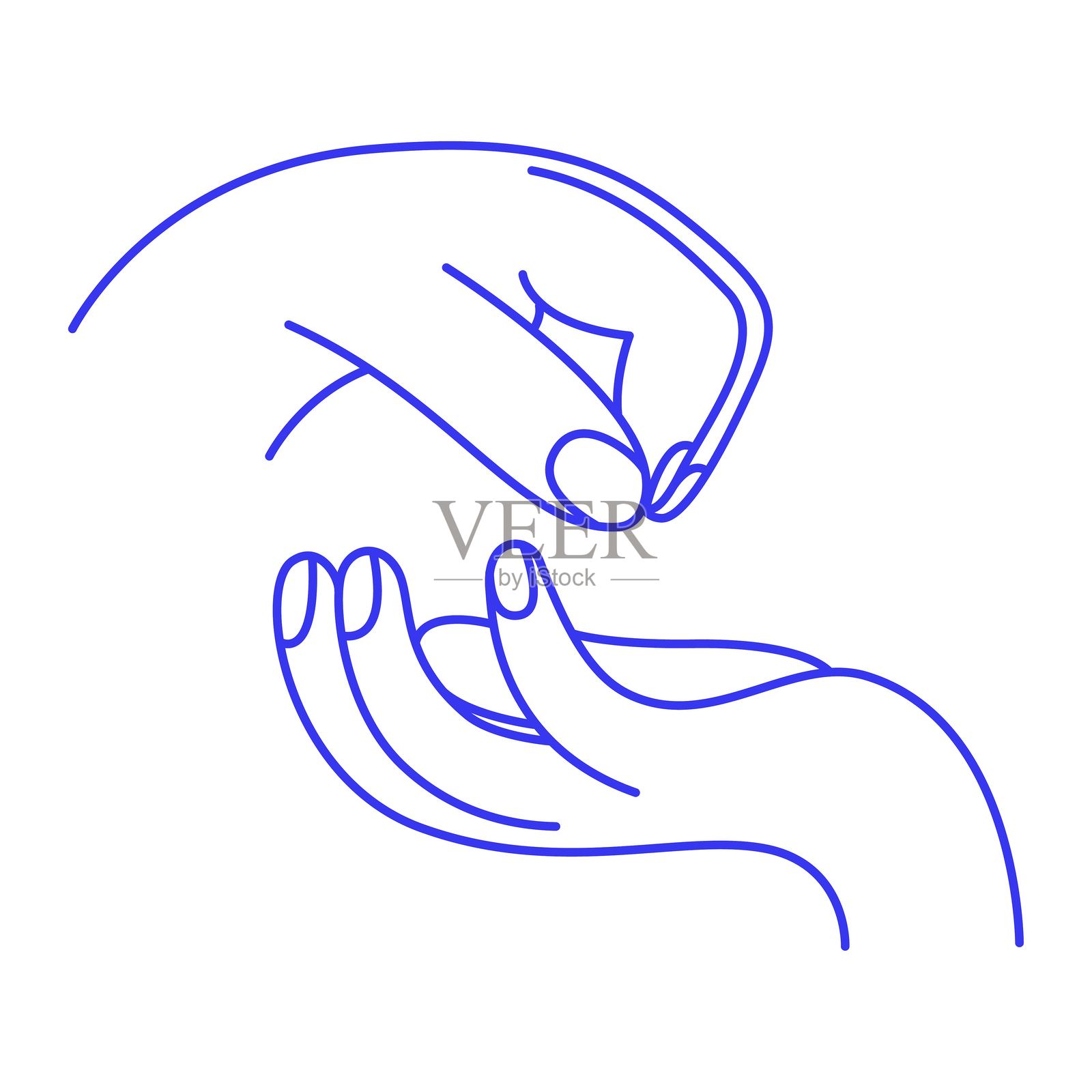 从一只手倒到另一只手。手势涂鸦图标。轮廓矢量插图插画图片素材