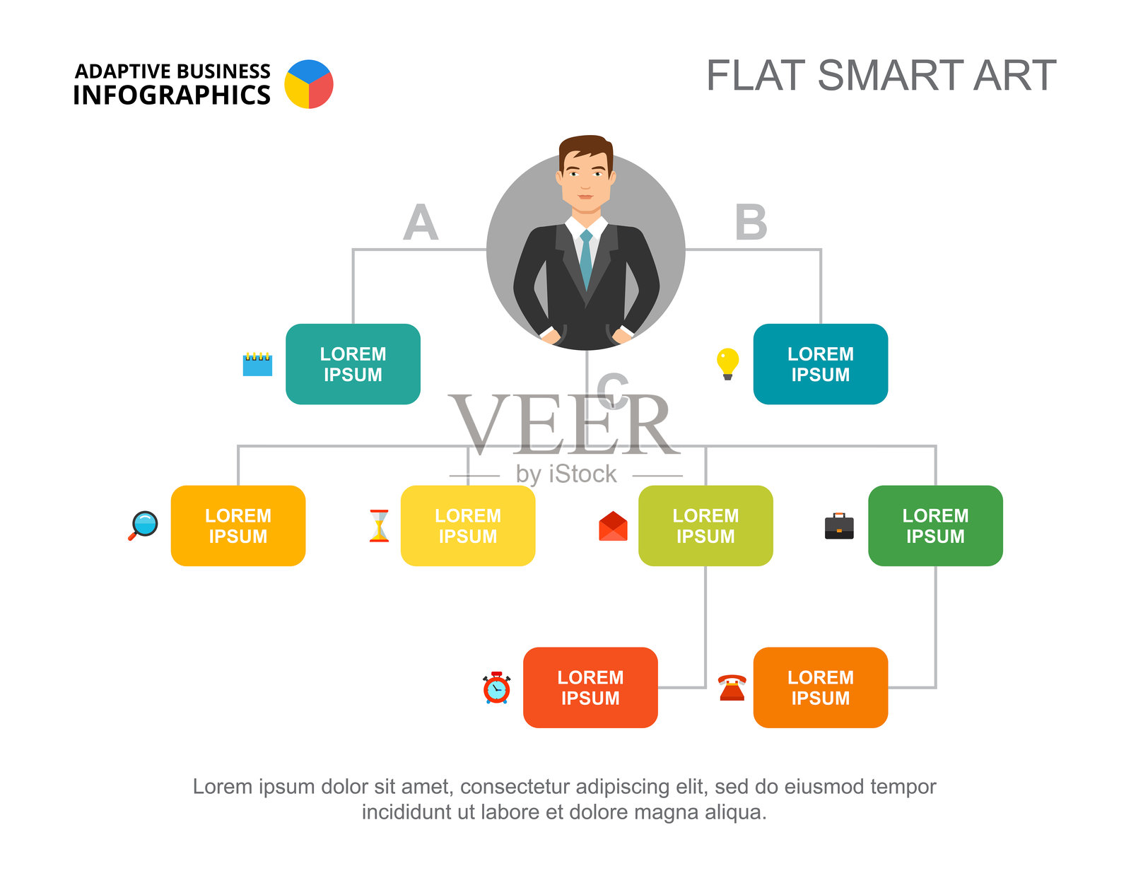 包含算法图表和角色图标的演示幻灯片插画图片素材