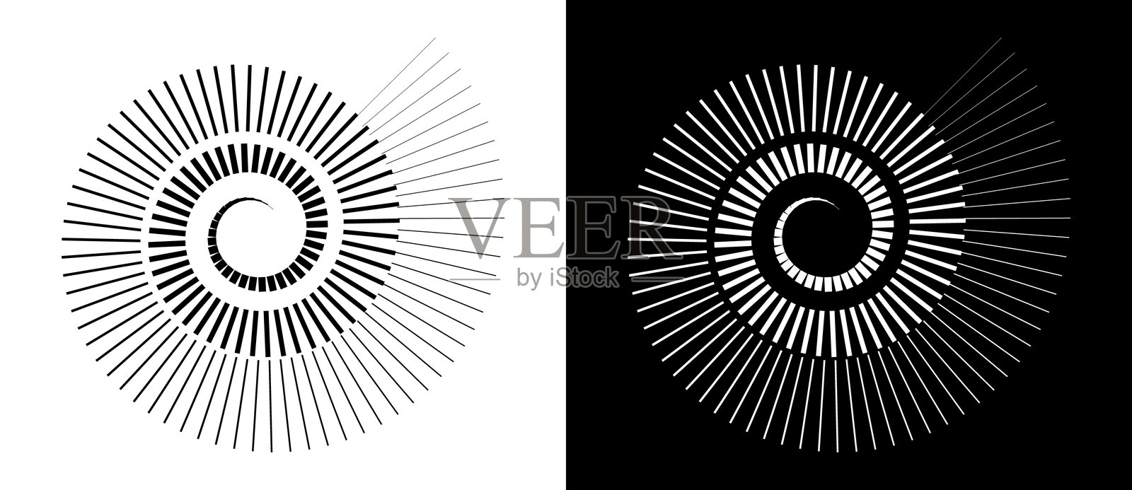 带有线条的螺旋图标或标志。黑色插图在白色背景上独立显示,白色矢量图在黑色背景上显示。插画图片素材