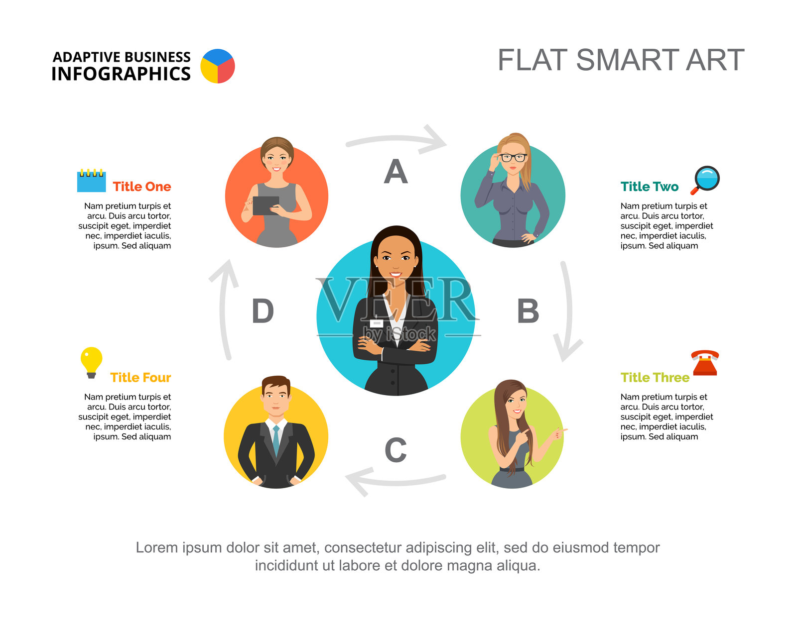 四个任务工作流程图模板插画图片素材