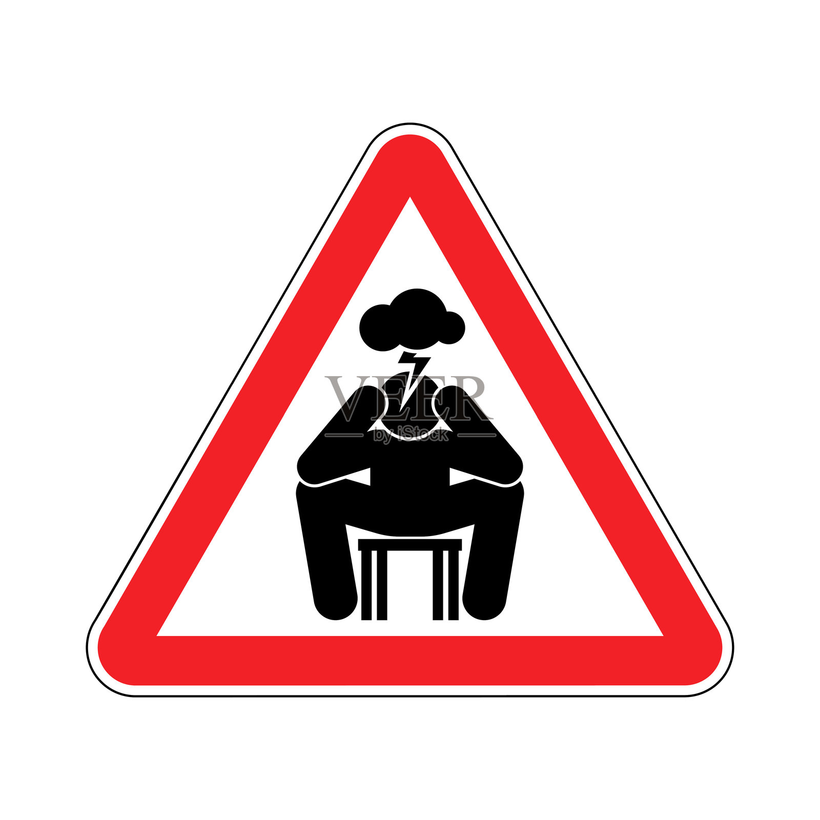 注意抑郁!警告压力。红色三角形标志插画图片素材