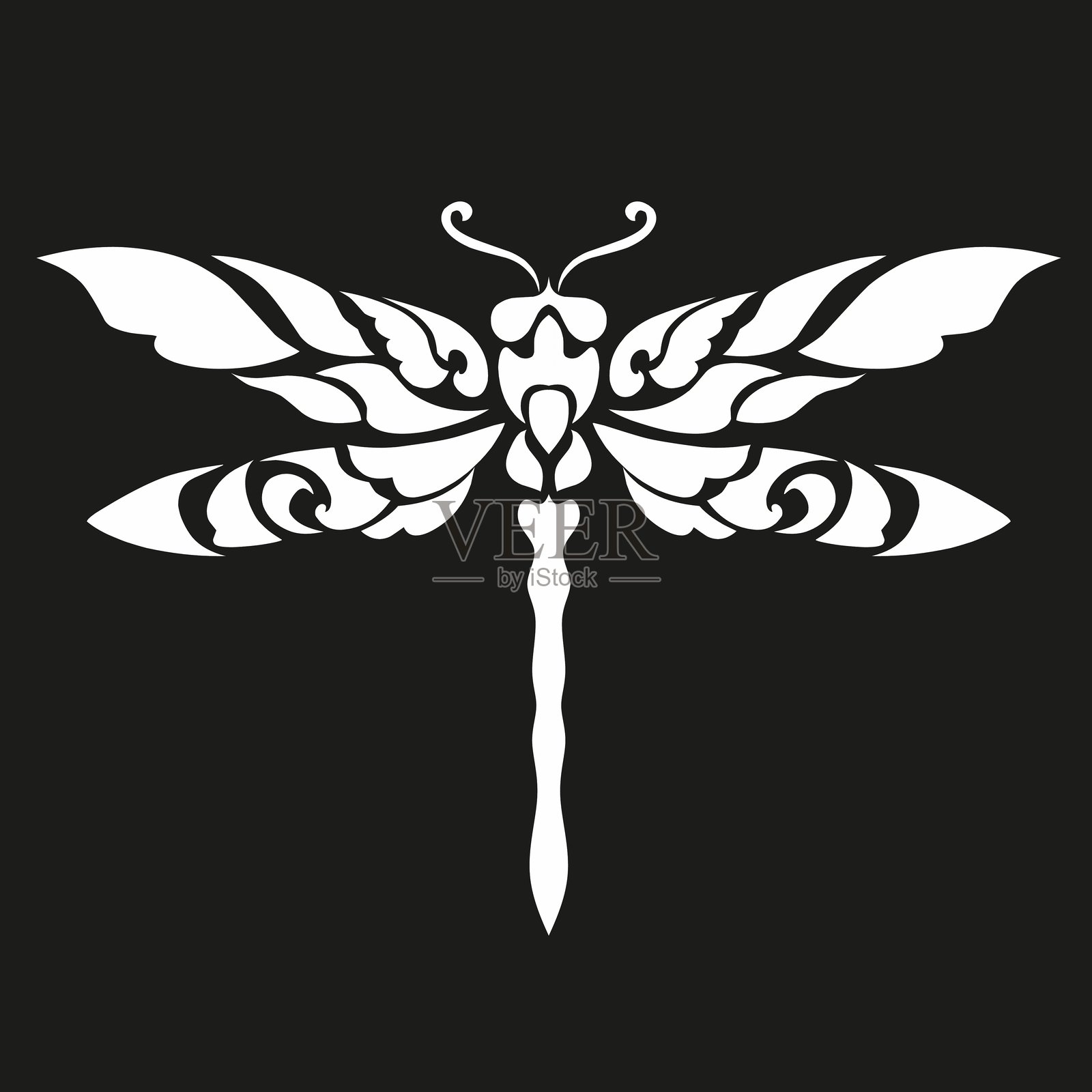 抽象部落艺术蜻蜓的纹身设计图形插画图片素材