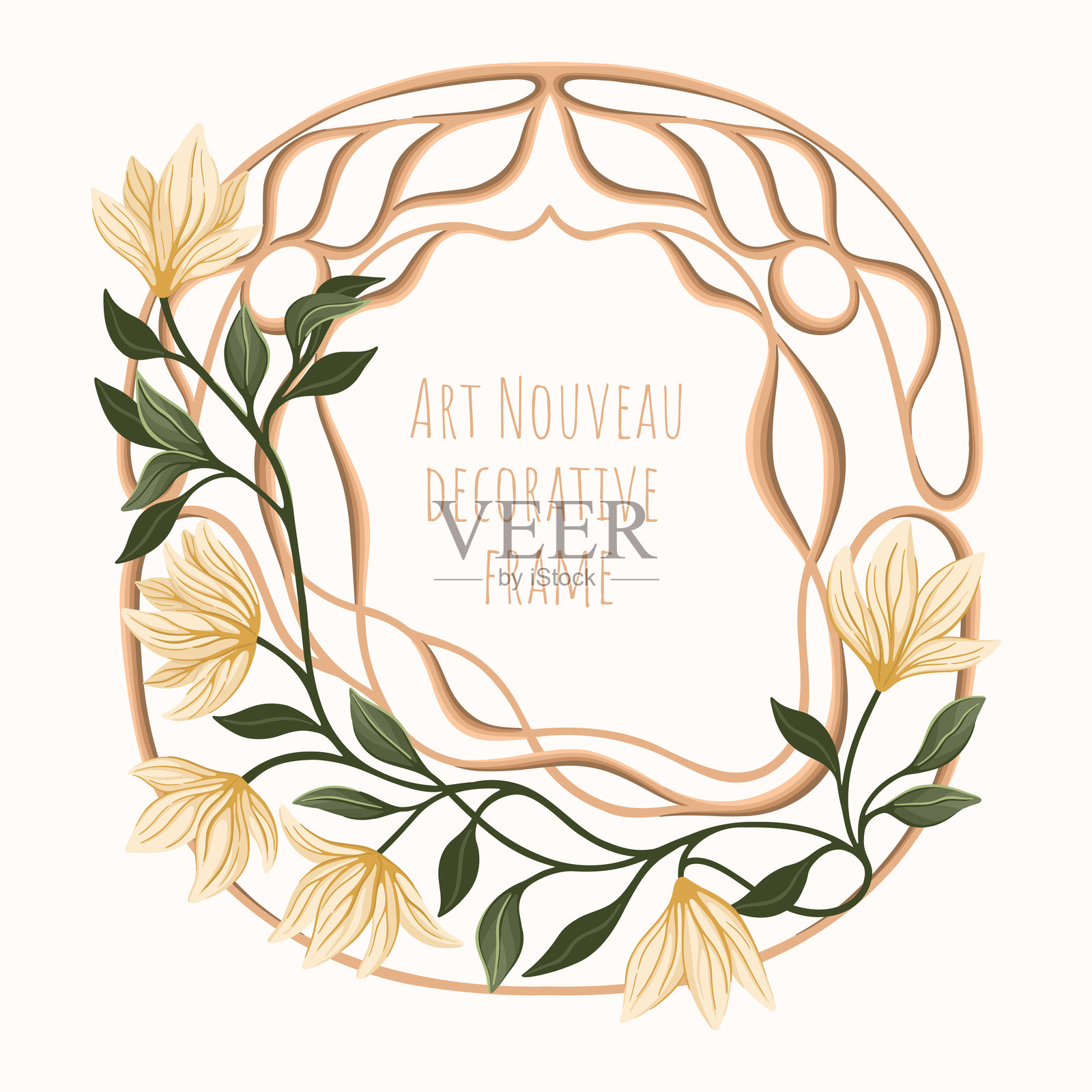 新艺术风格花卉框架。装饰元素。矢量图。插画图片素材