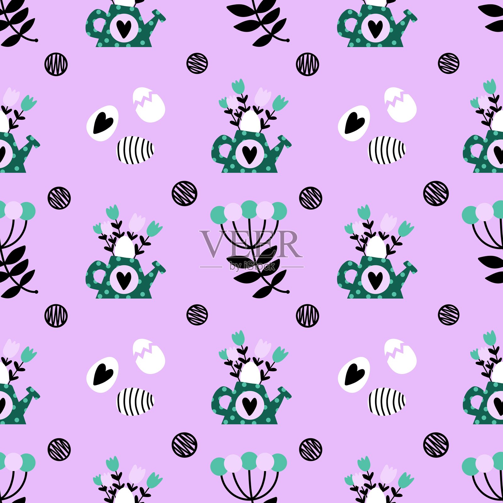 卡通复活节彩蛋无缝图案,适用于包装纸、面料和服装印刷插画图片素材