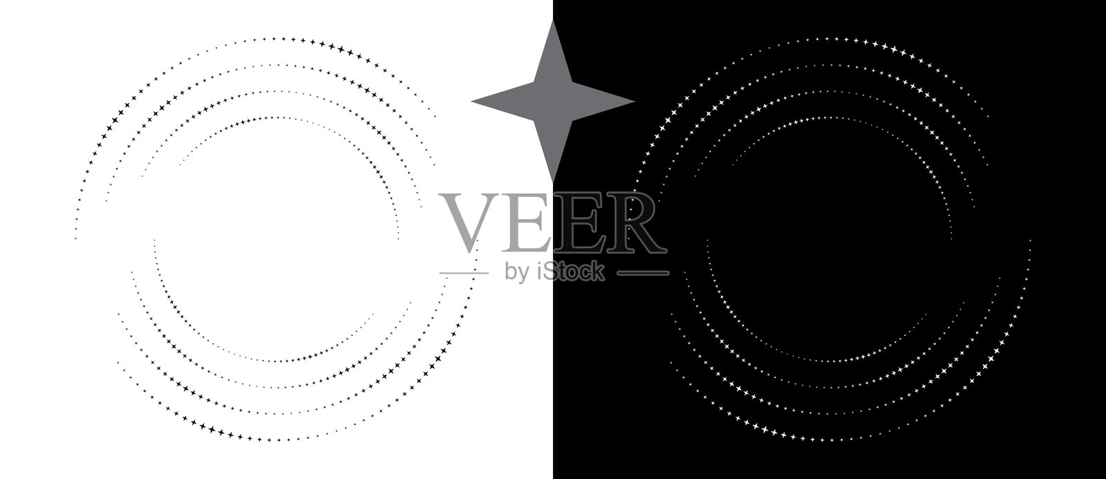 带星星的圆形抽象背景。艺术设计的螺旋形状作为标志或图标。黑色图形在白色背景上,白色图形在黑色背景上。插画图片素材