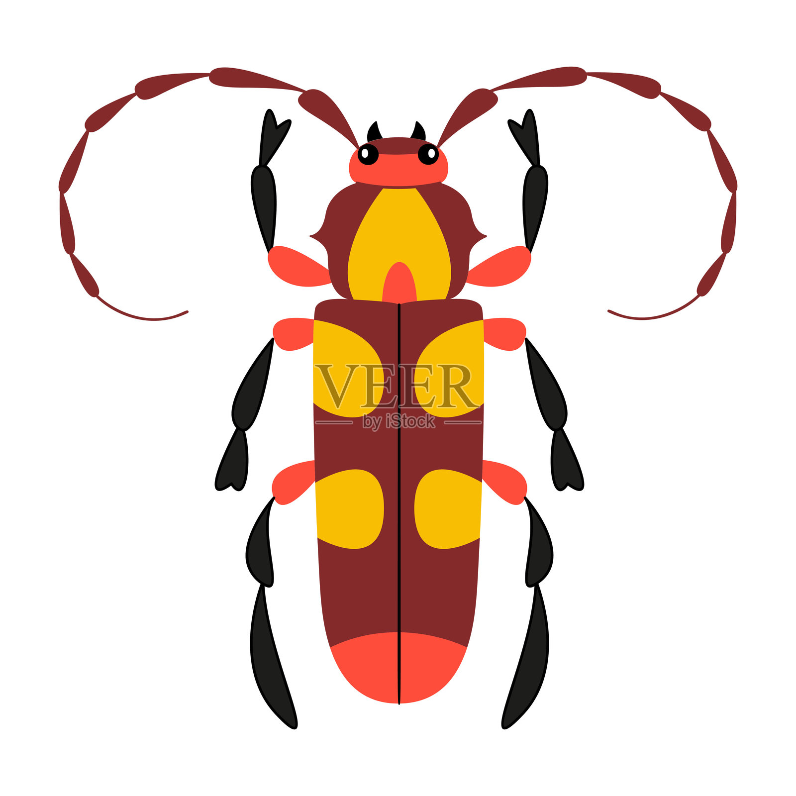 风格化的甲虫,独特而多彩的设计。手绘时尚扁平风格。插画图片素材