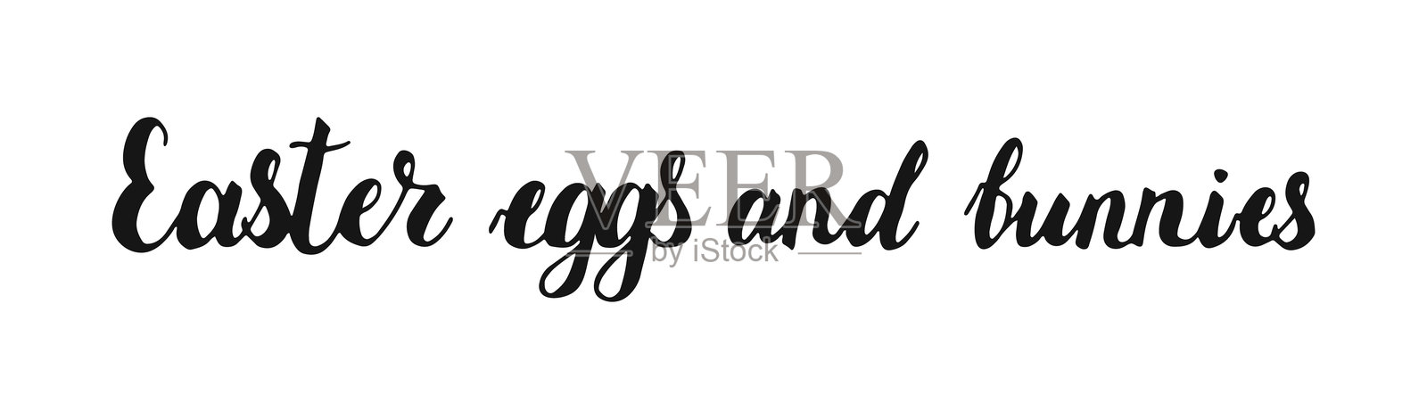 复活节彩蛋和兔子 手绘书法字母。黑色手写字 isolated on white background.插画图片素材