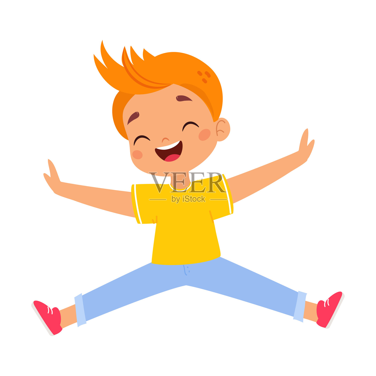 有趣的男孩角色享受快乐时光的矢量插图插画图片素材