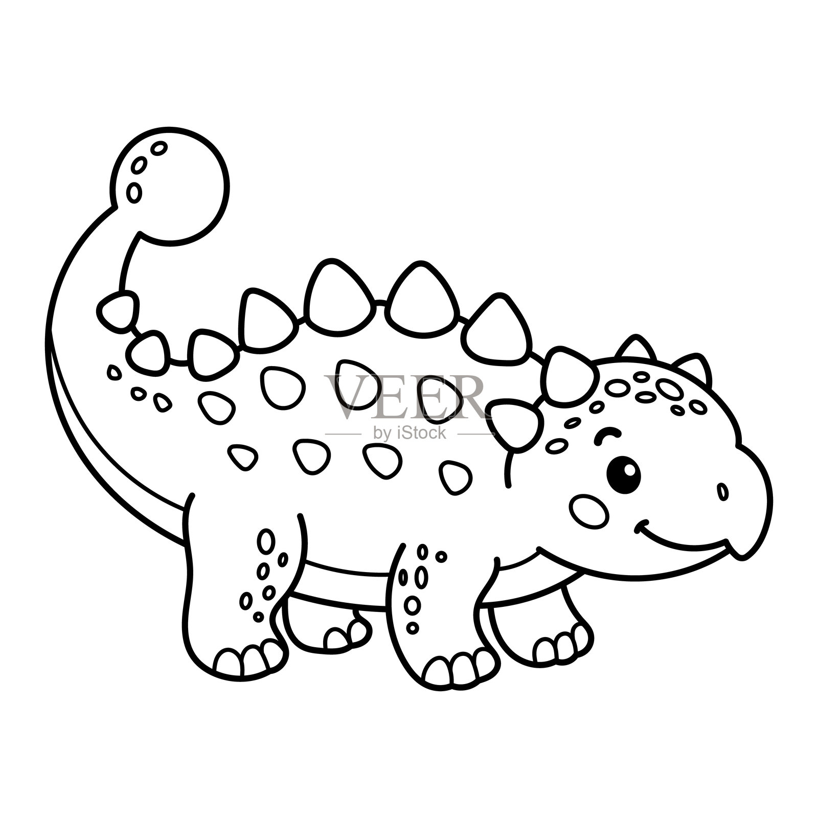 可爱的卡通甲龙恐龙插图,适合涂色书和儿童设计插画图片素材