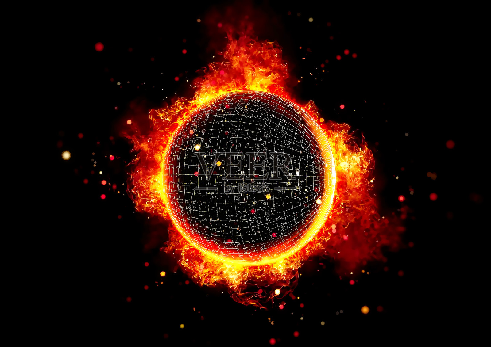 3D插图:一颗燃烧的行星爆发出火焰照片摄影图片