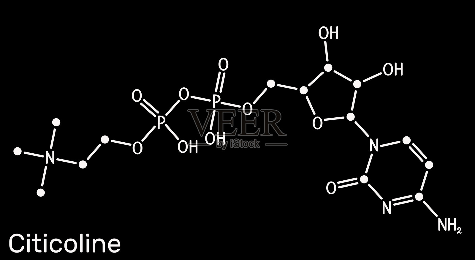 细胞胆碱,CDP-胆碱,细胞苷二磷酸胆碱分子。认知增强剂和精神兴奋剂照片摄影图片