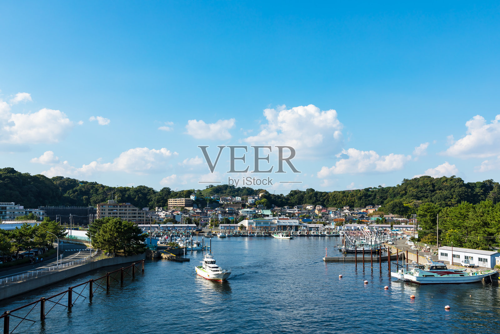 柴犬渔港的蓝天风景照片摄影图片