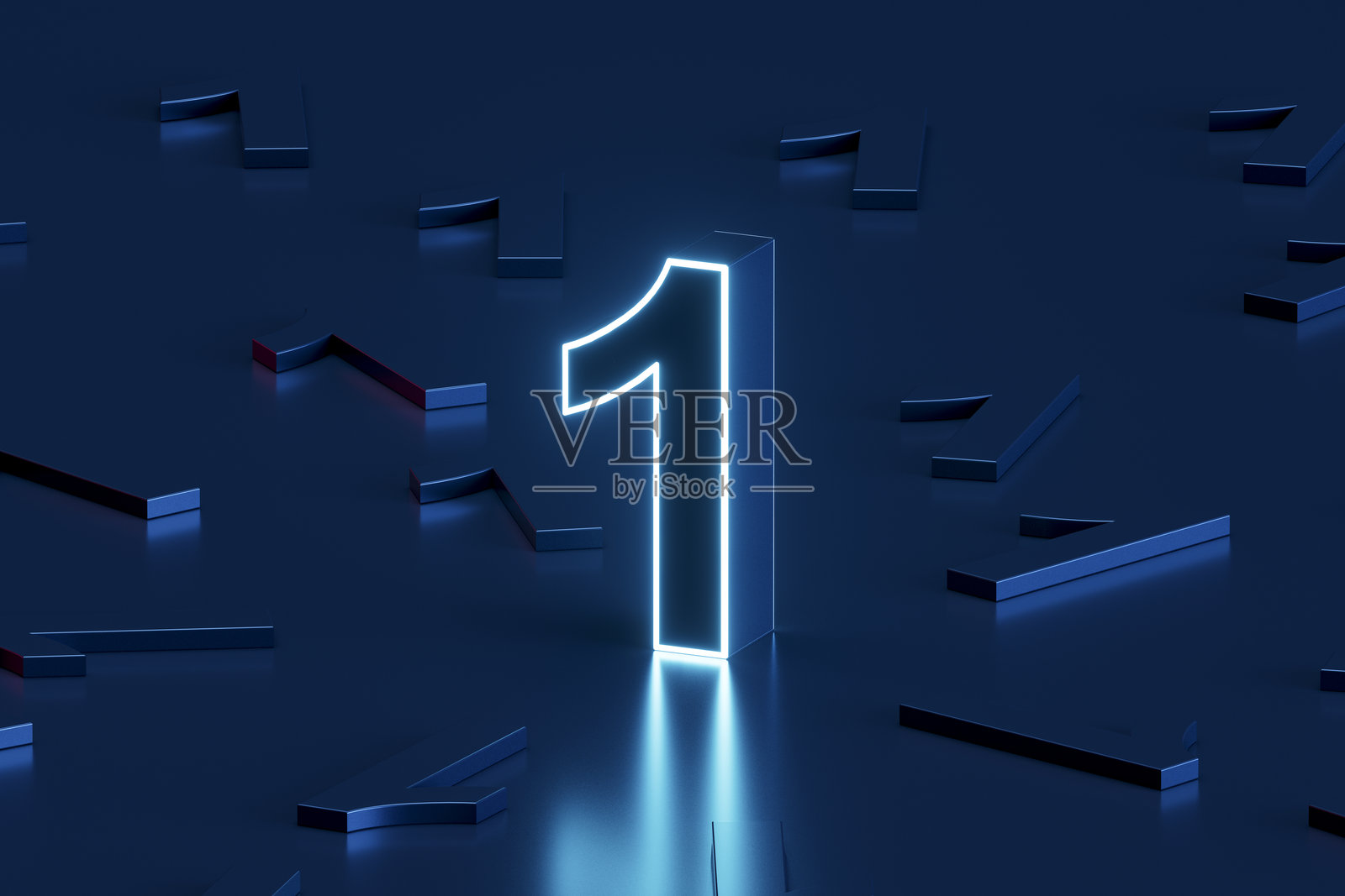 黑色背景上的发光霓虹灯数字1照片摄影图片