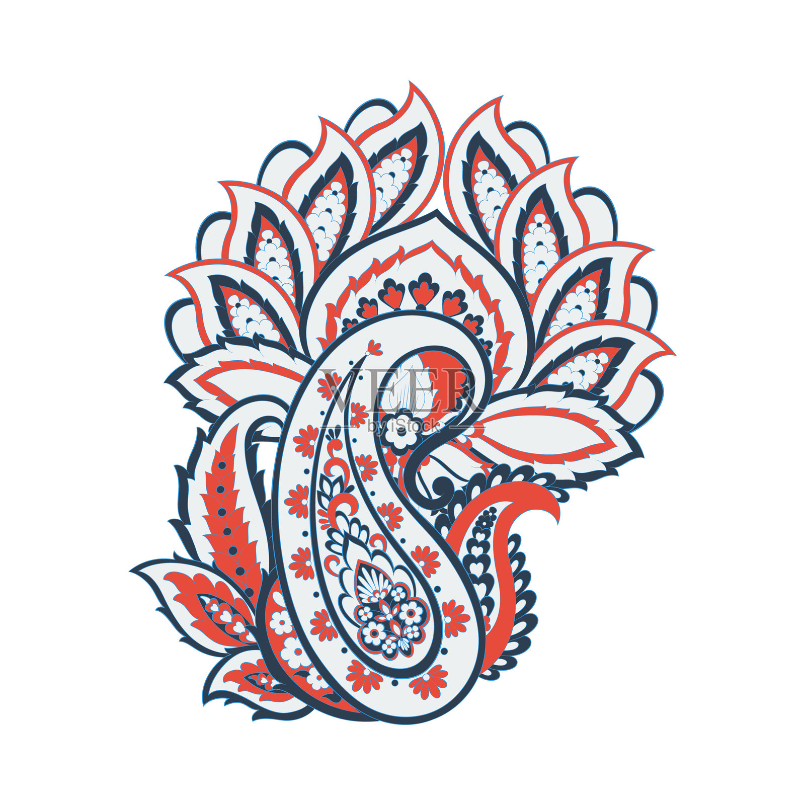 佩斯利矢量图案。孤立的亚洲花卉插图插画图片素材