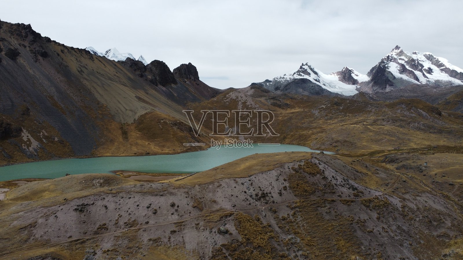 一座美丽的高山湖泊,四周被雪山环绕照片摄影图片