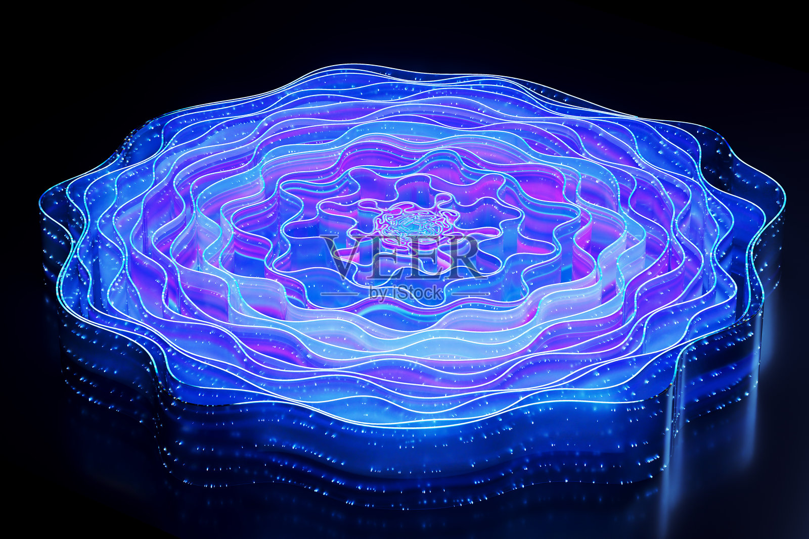 发光的蓝色和紫色圆形数据流,代表人工智能照片摄影图片