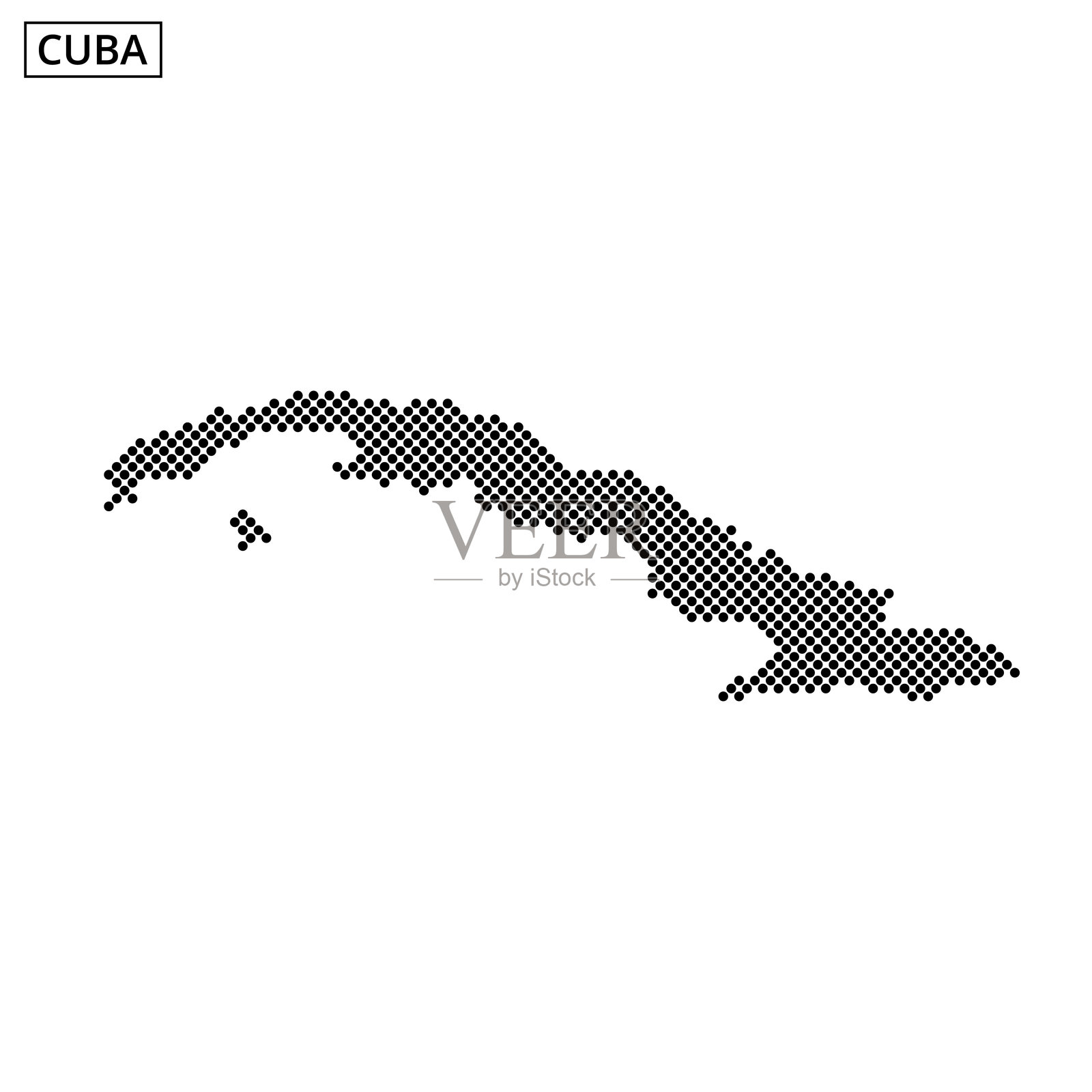 展示古巴独特地理和形状的点状轮廓图插画图片素材