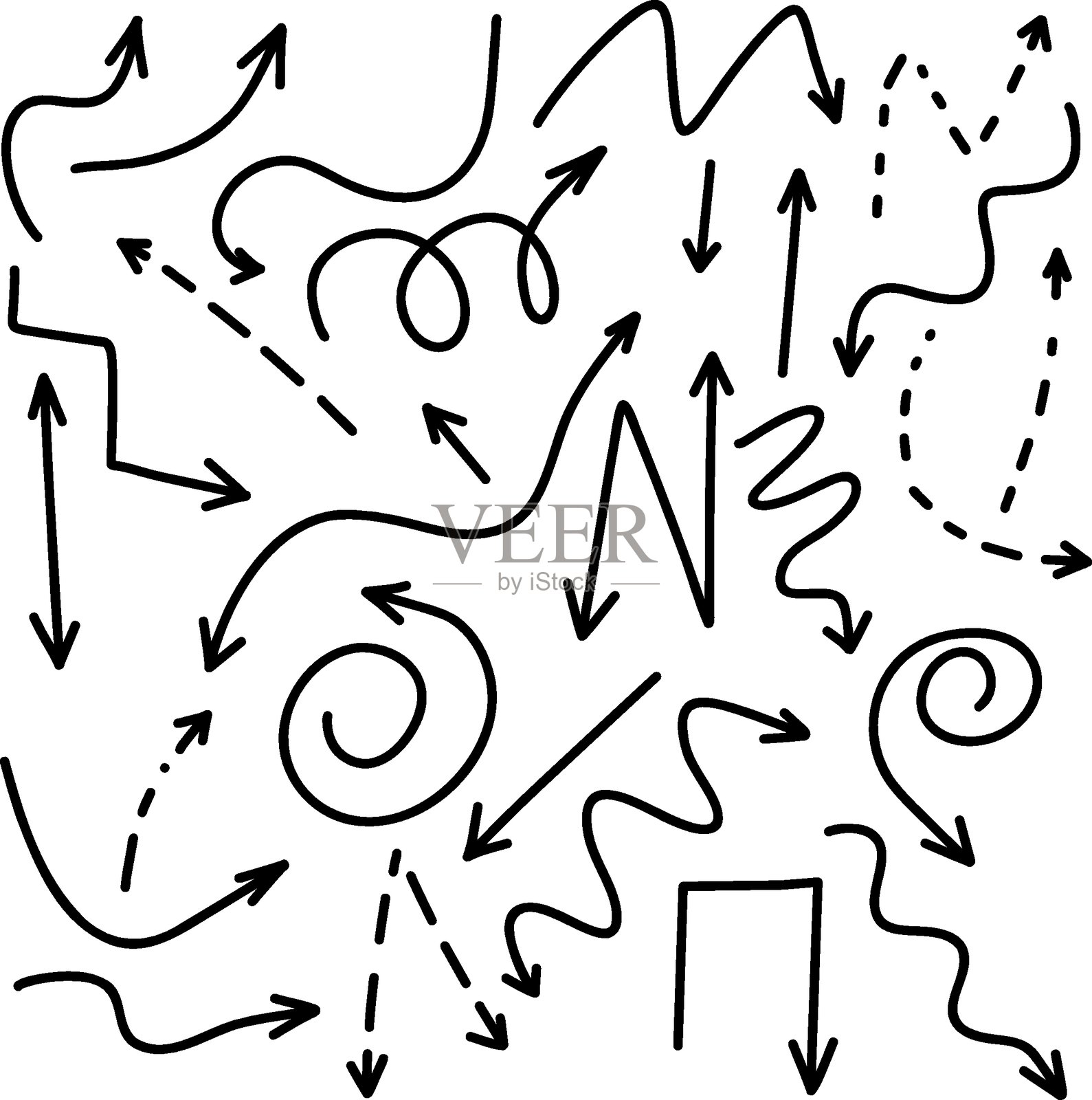 一组手绘箭头设计在白色背景上插画图片素材