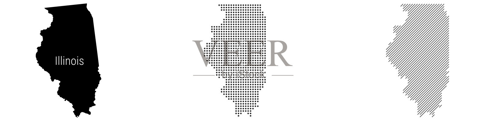 伊利诺伊州轮廓地图,配有两种点状和斜线图案。平面矢量插图,背景为白色。插画图片素材