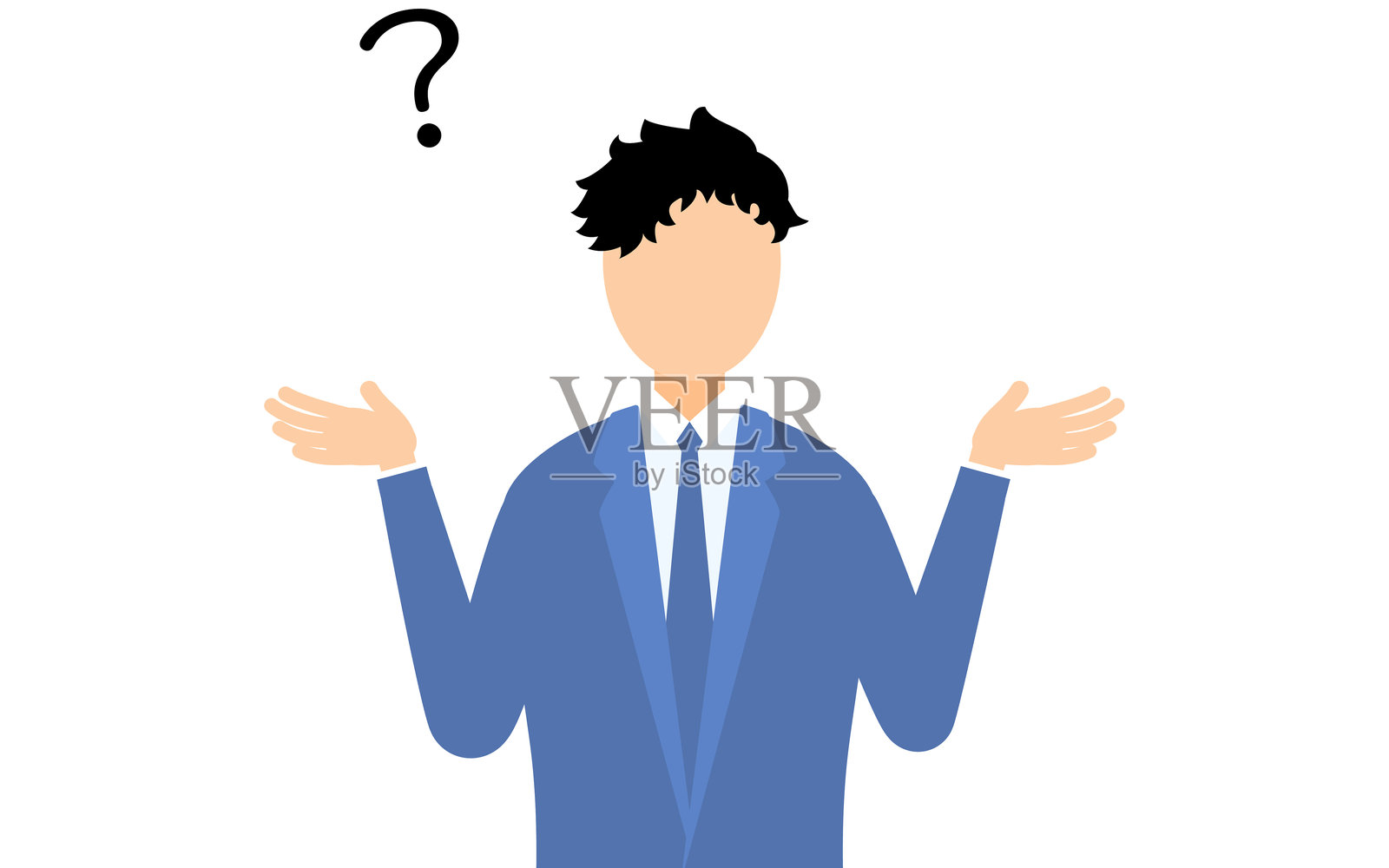 穿着西装的商人简单插图,表现出疑问的神情插画图片素材